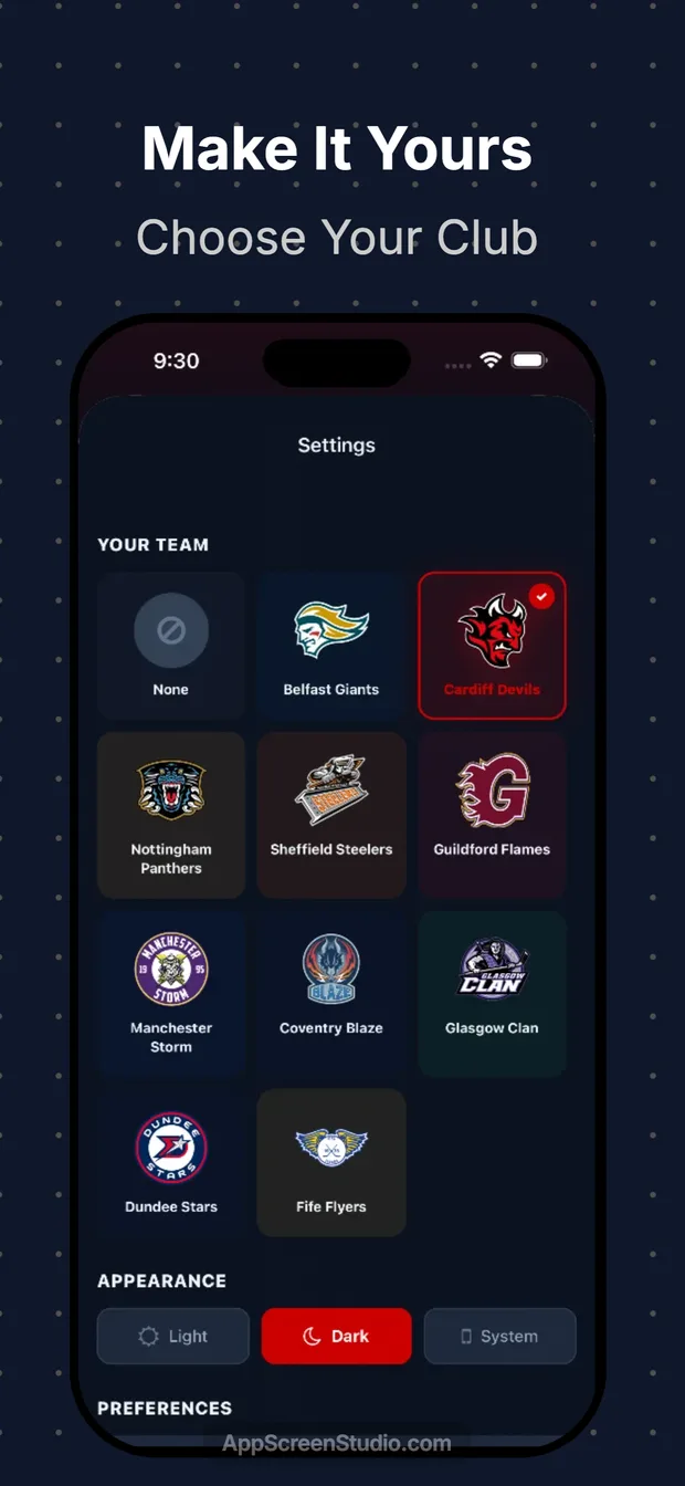Team-coloured app icon picker